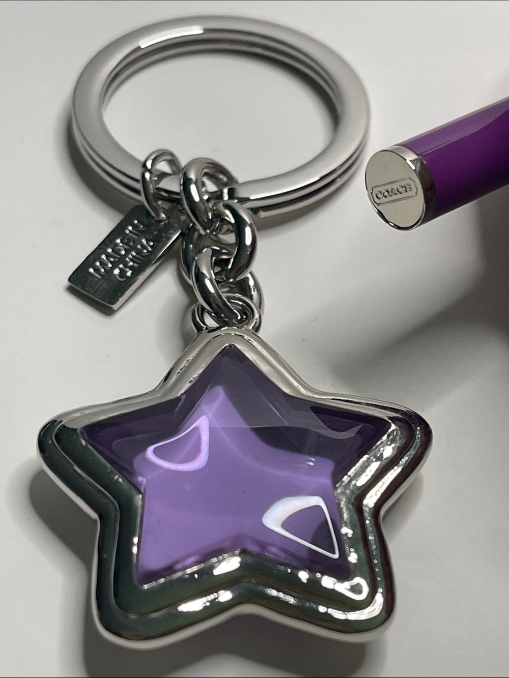 Coach Silver Star Keychain with Purple Inlay and Coach Pen - Picture 5 of 6